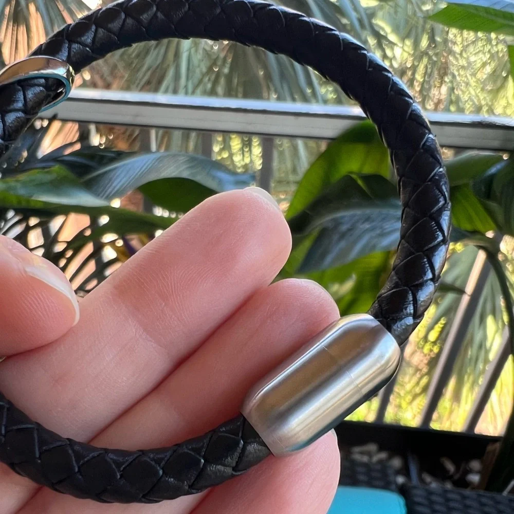 Black Braided Leather Bracelet with Black CZ Pavé Accent